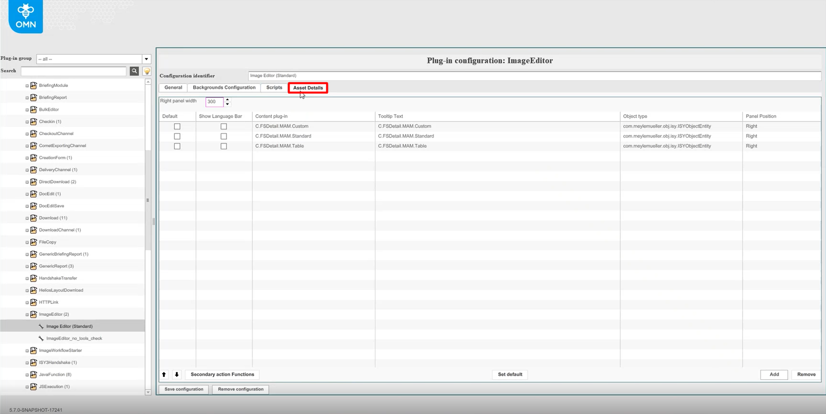 Configure ImageEditor - asset details tab