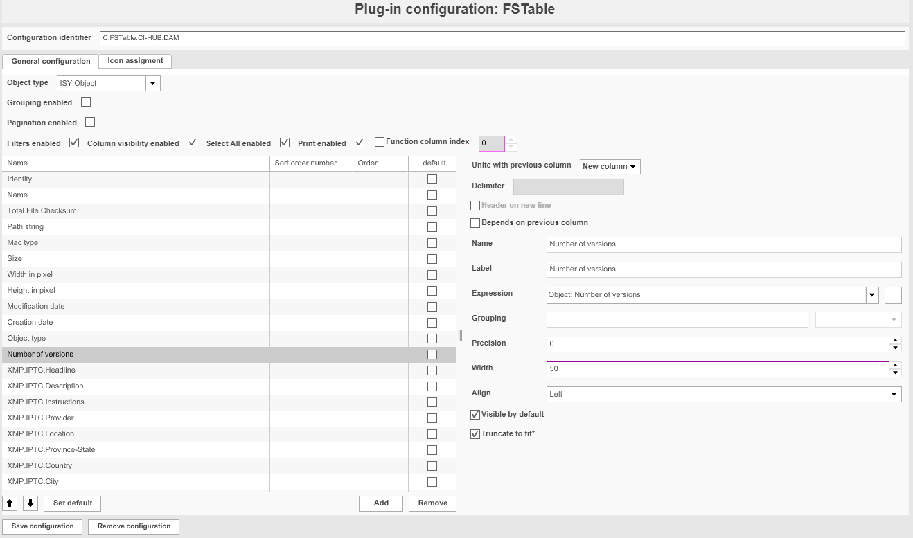 CI HUB FSTable configuration number of versions