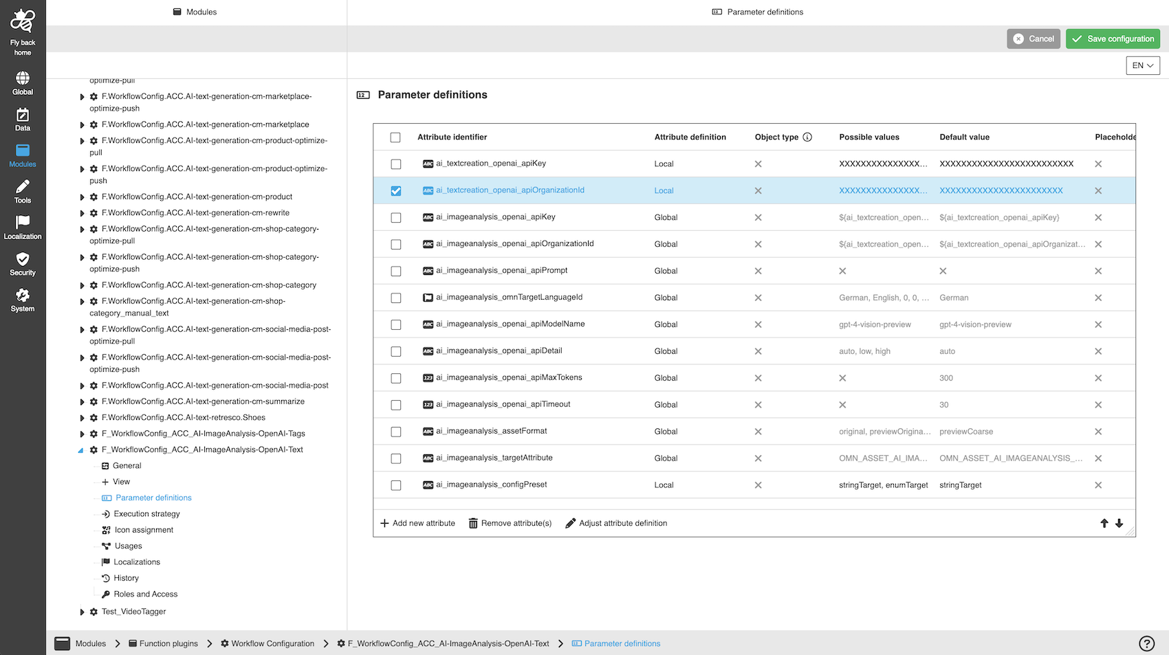 AI Image Analysis (Text) example configuration
