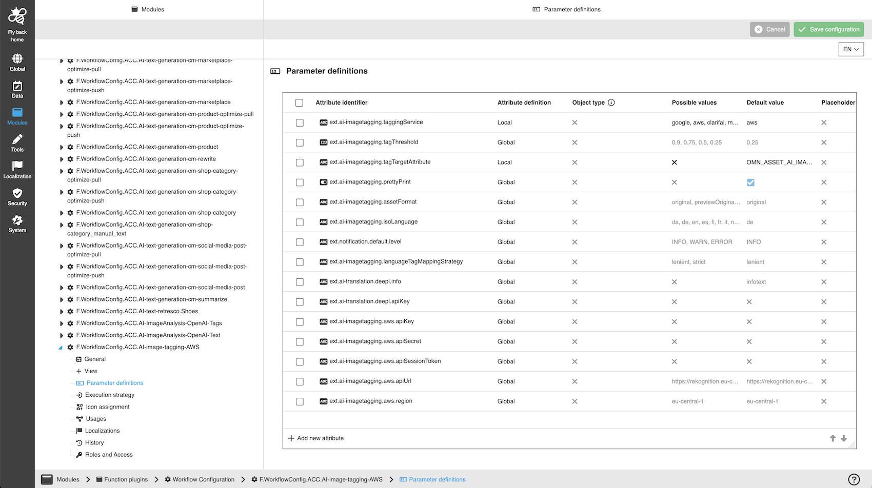 Amazon Rekognition example configuration