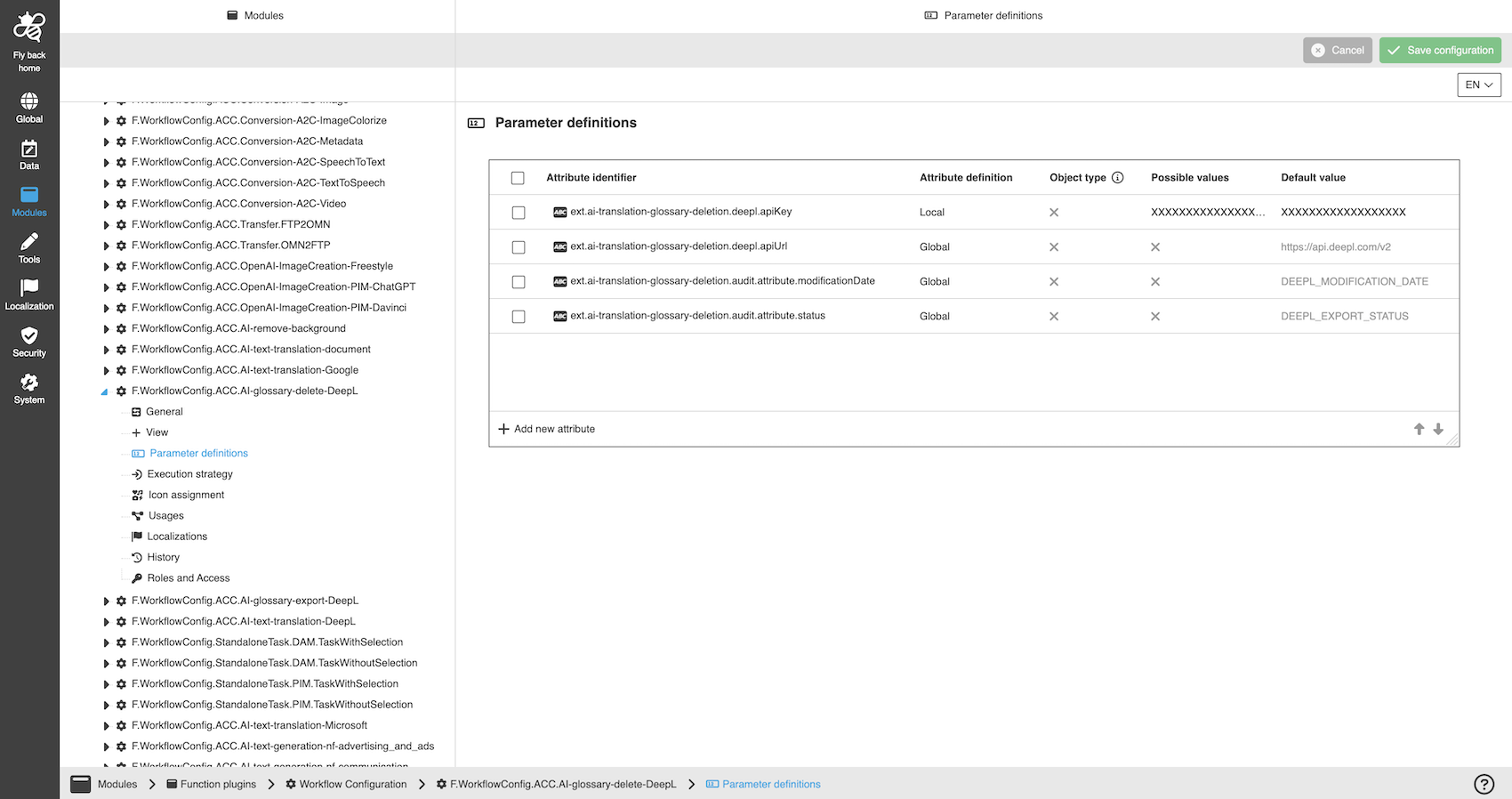 Deepl Glossary Deletion example configuration