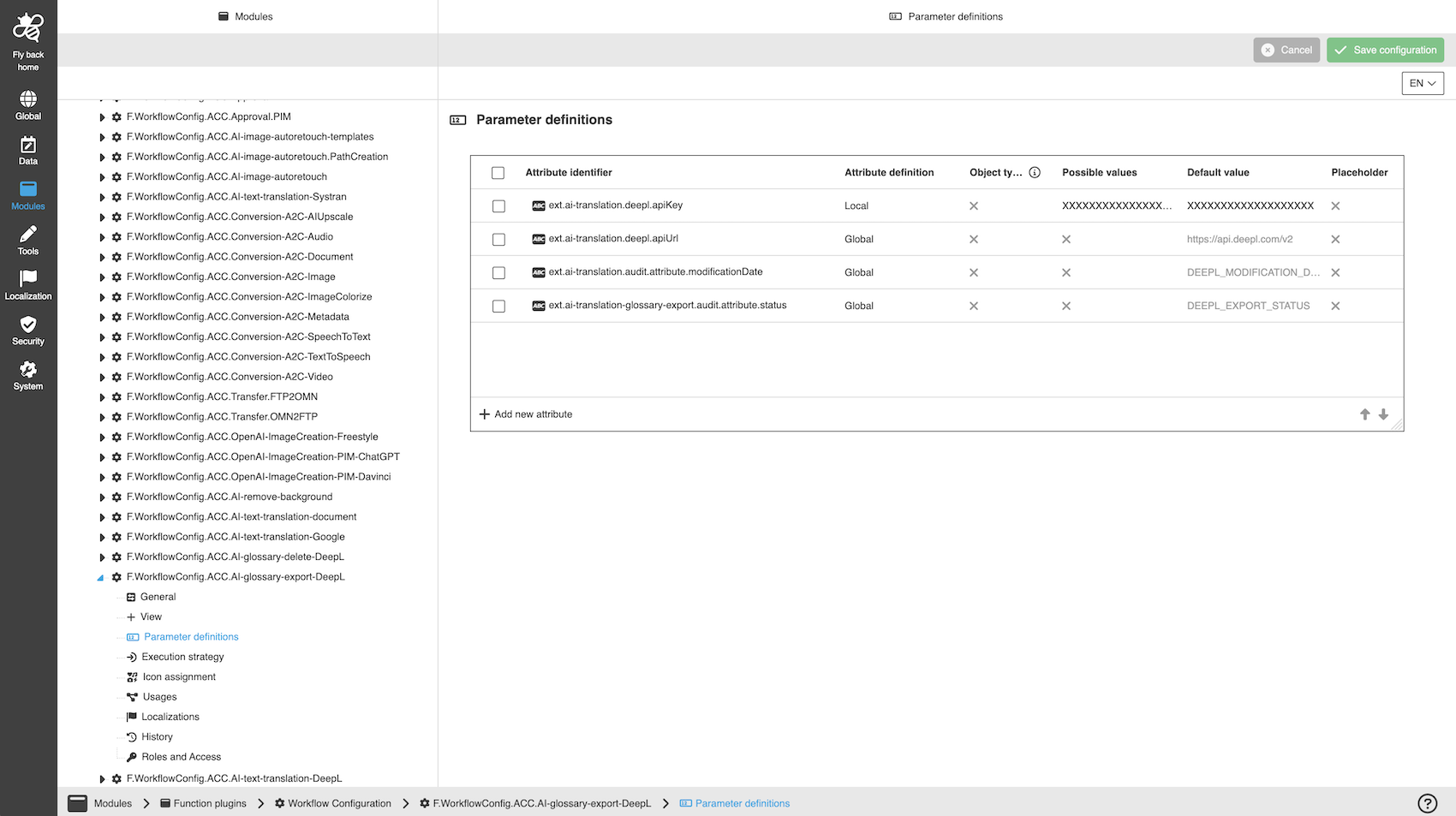 Deepl Glossary Export example configuration