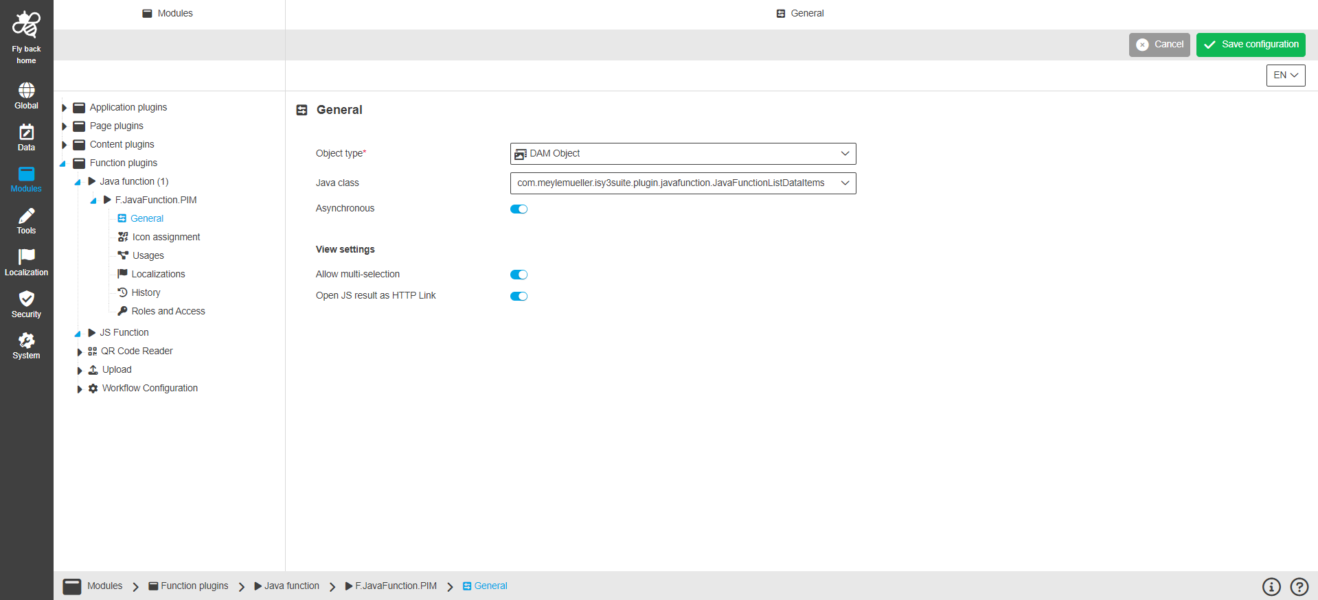 java function CC configuration general