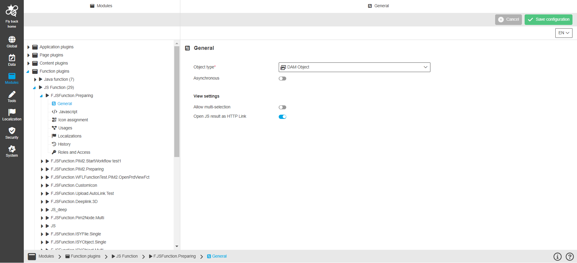 js function CC configuration general