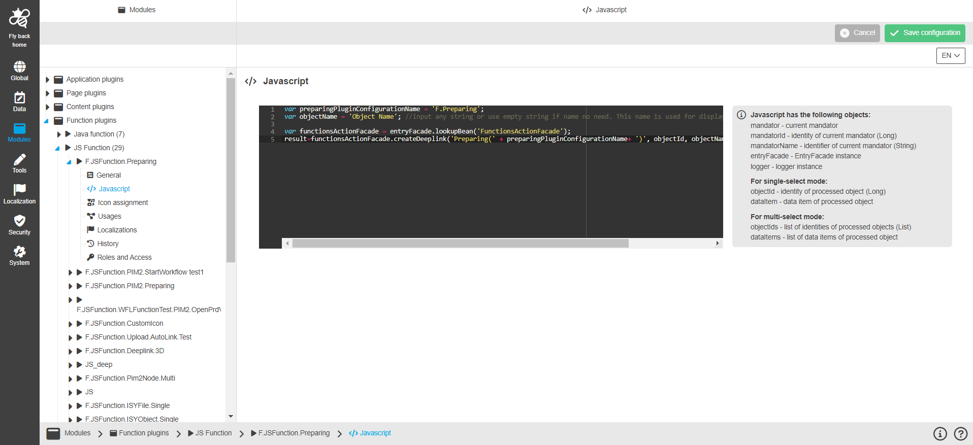 js function CC configuration javascript