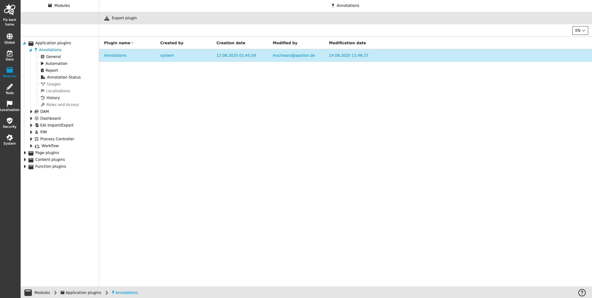 managment application plugins