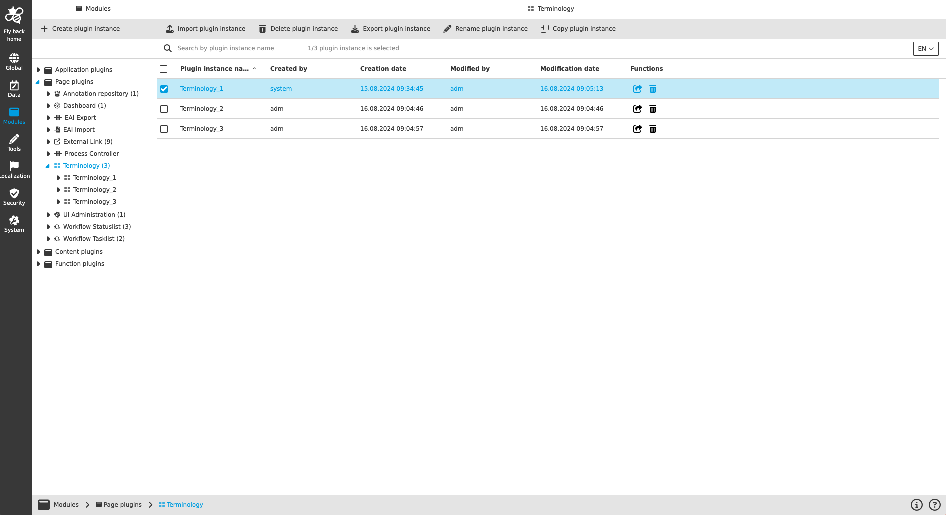 managment plugin instances