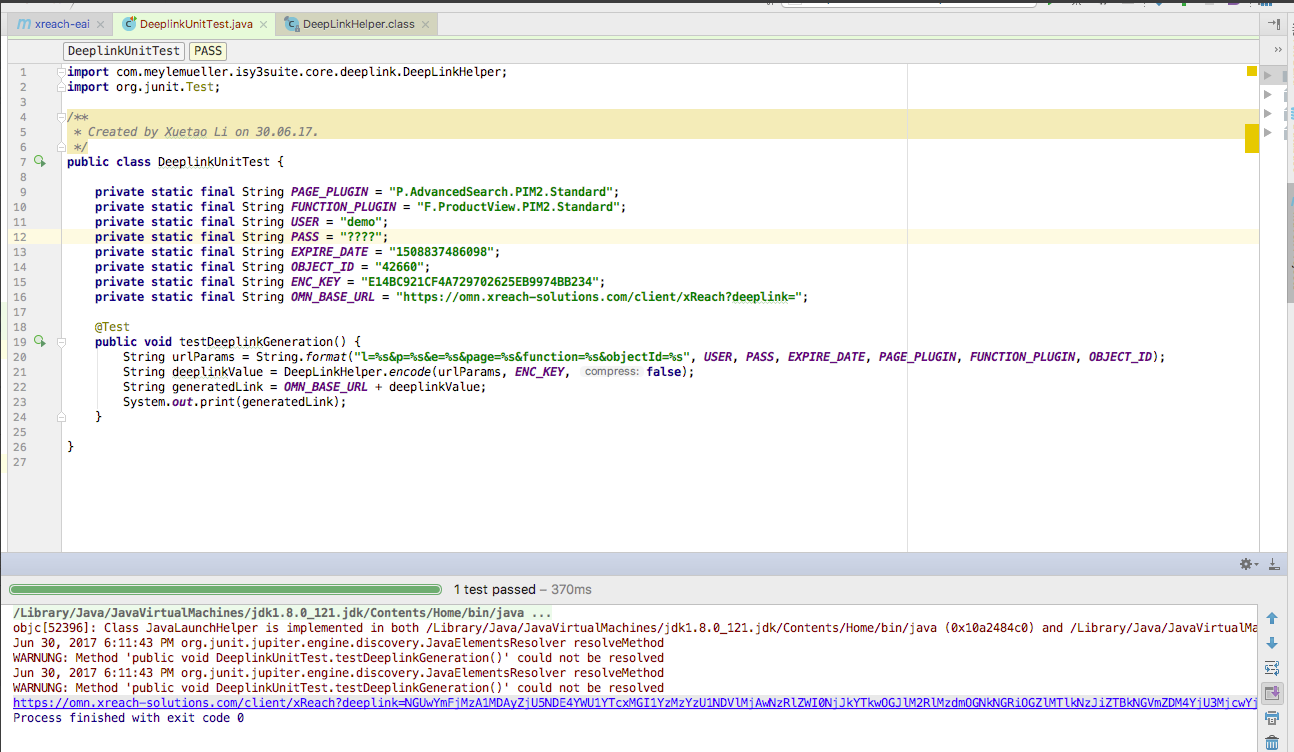 Mandator deeplink unit test
