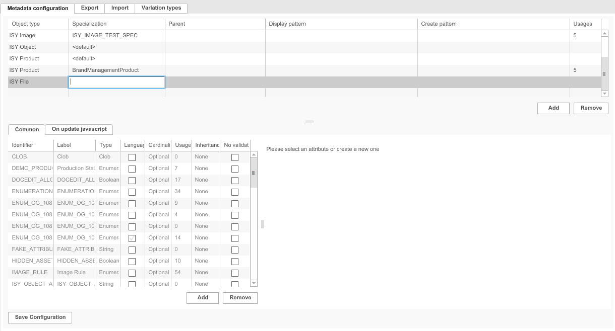 MetadataFields configuration metadata attributes