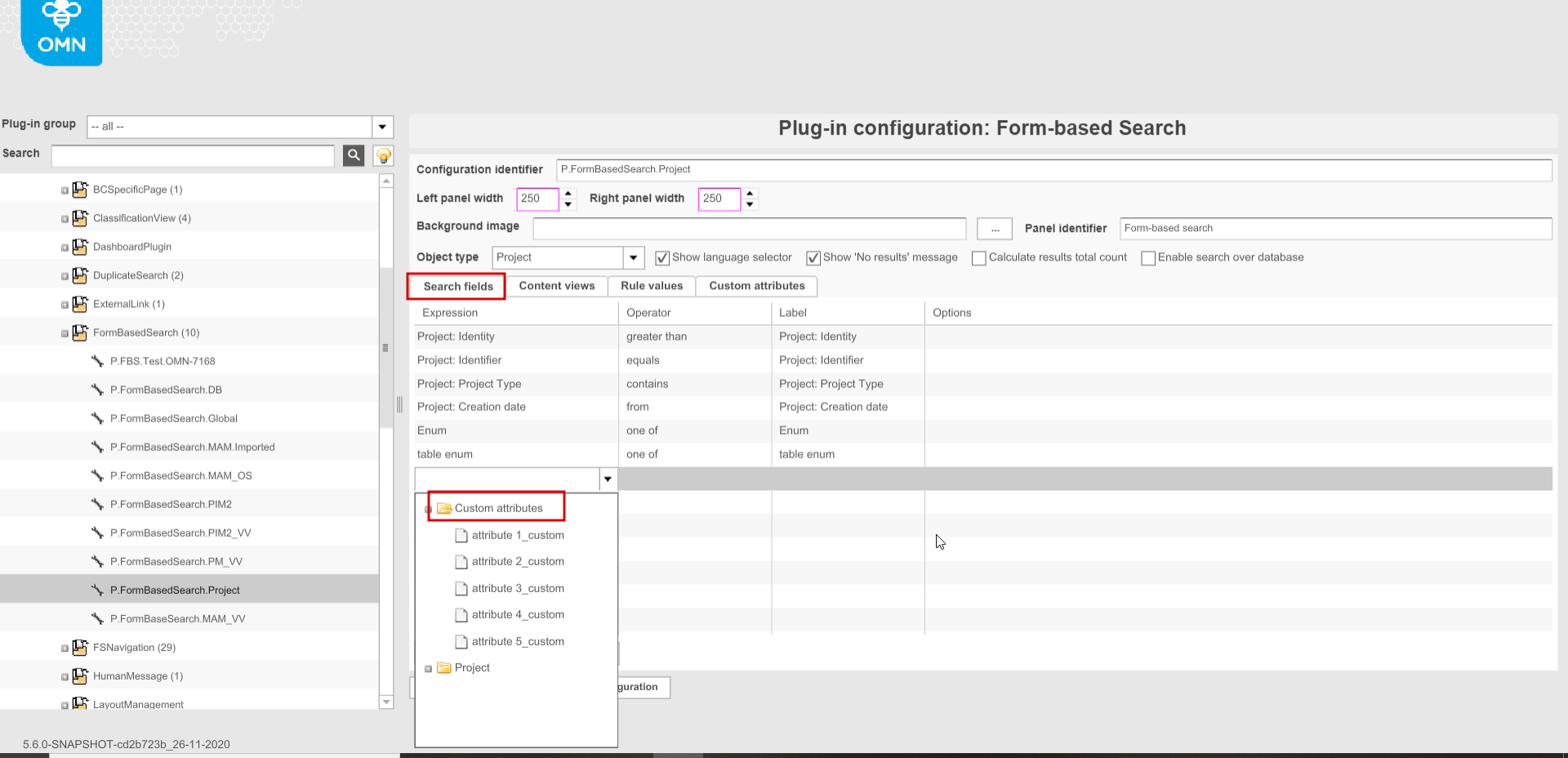 FBS - search fields - custom attributes