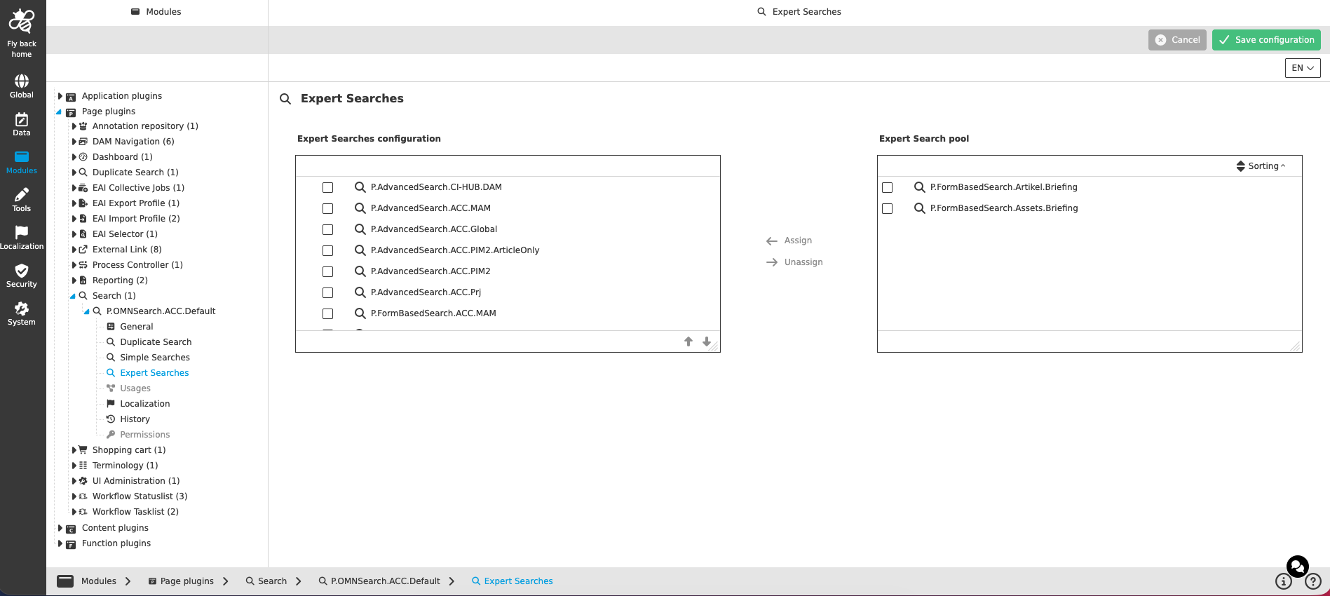 Expert Searches tab of the Search page plugin