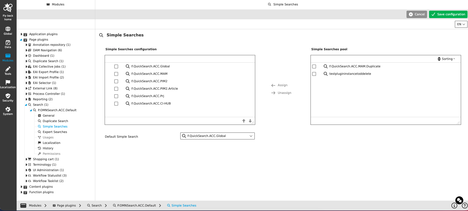 Simple Searches tab of the Search page plugin