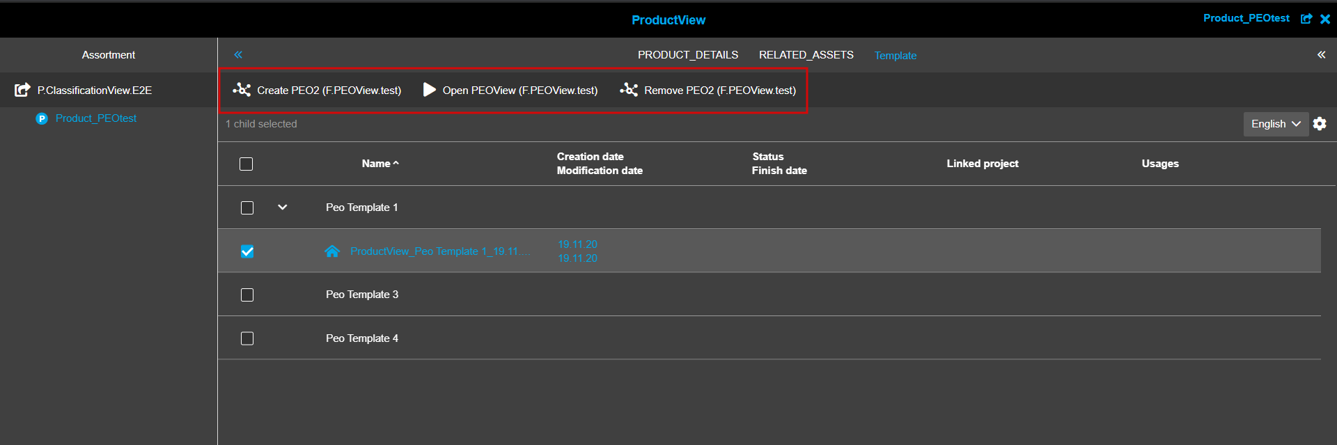 PEO functions in ProductView