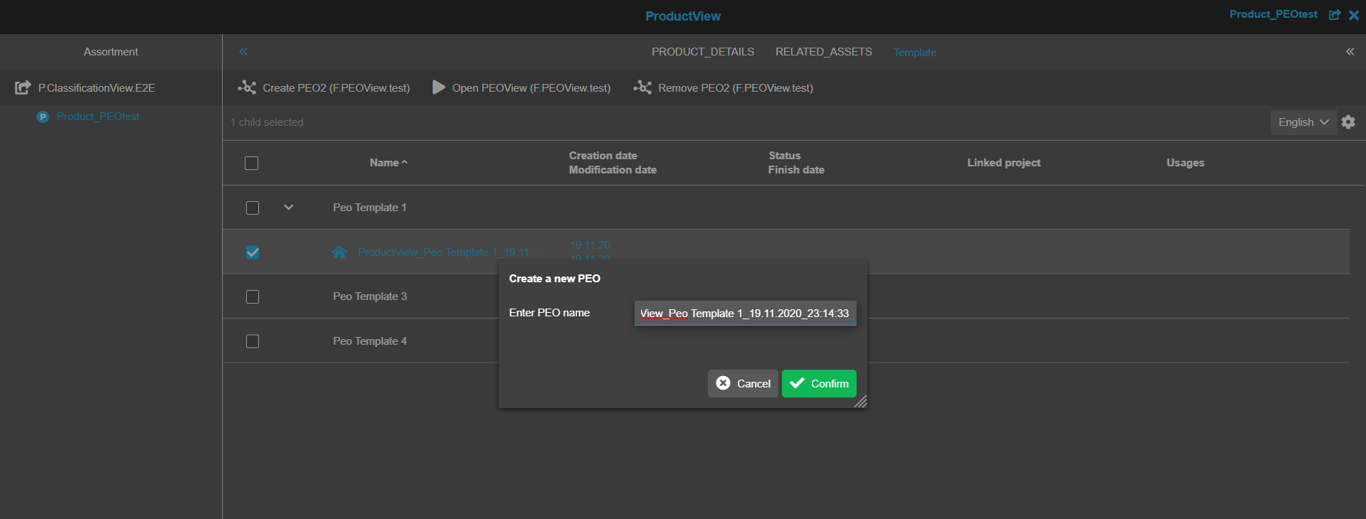 Create PEO in ProductView