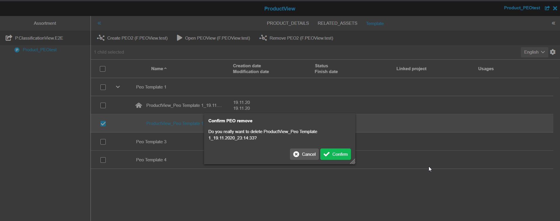 Remove PEO in ProductView