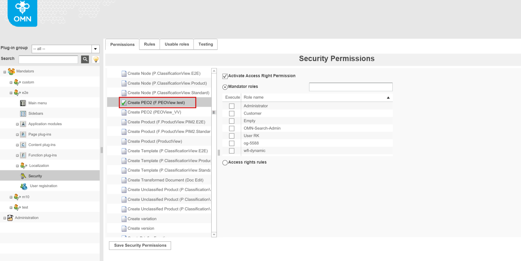 PEO functions Access rights