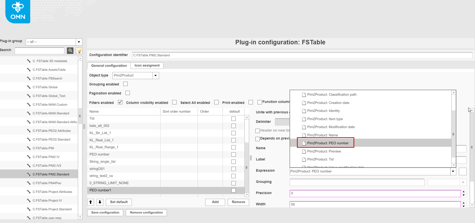 FSTable and PIM2 and PEONumber