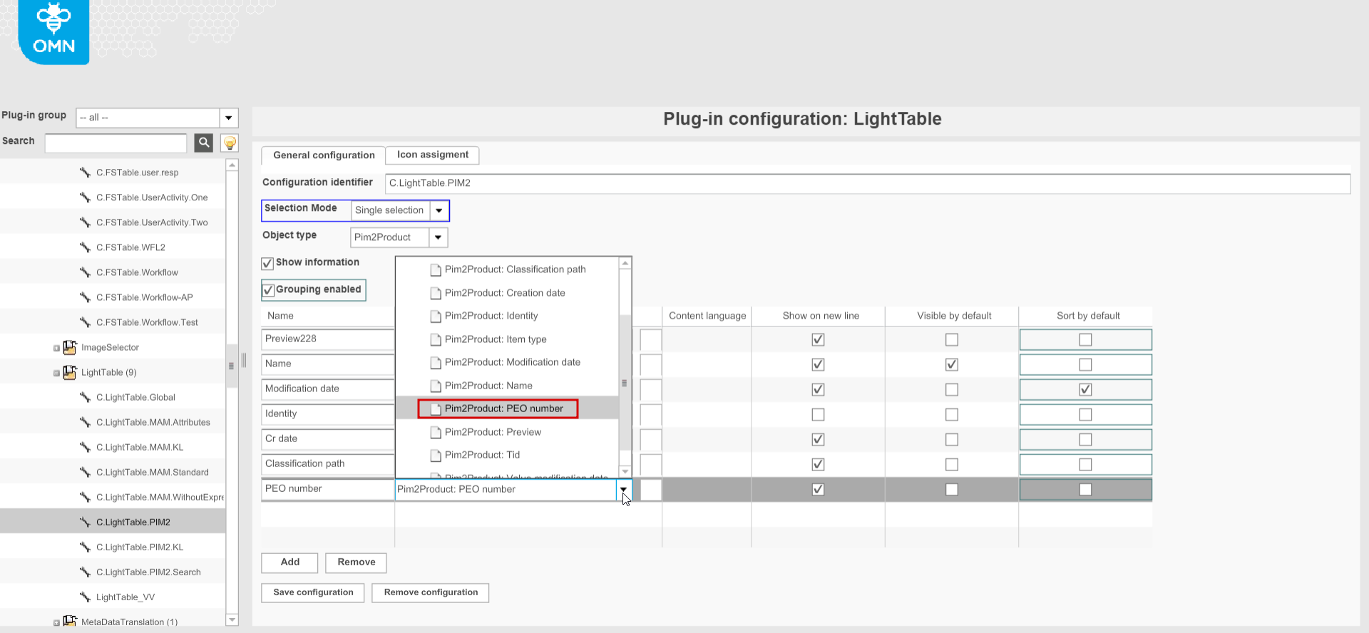 LightTable and PIM2 and PEONumber