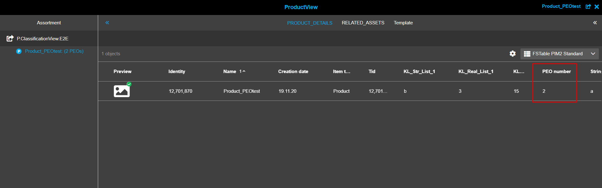 ProductView and PeoNumber