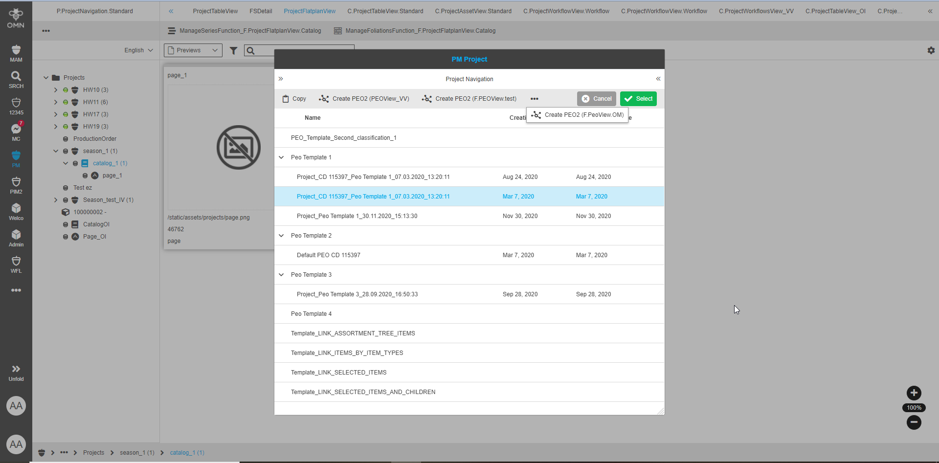 Create and OpenPEO2 linking products to project