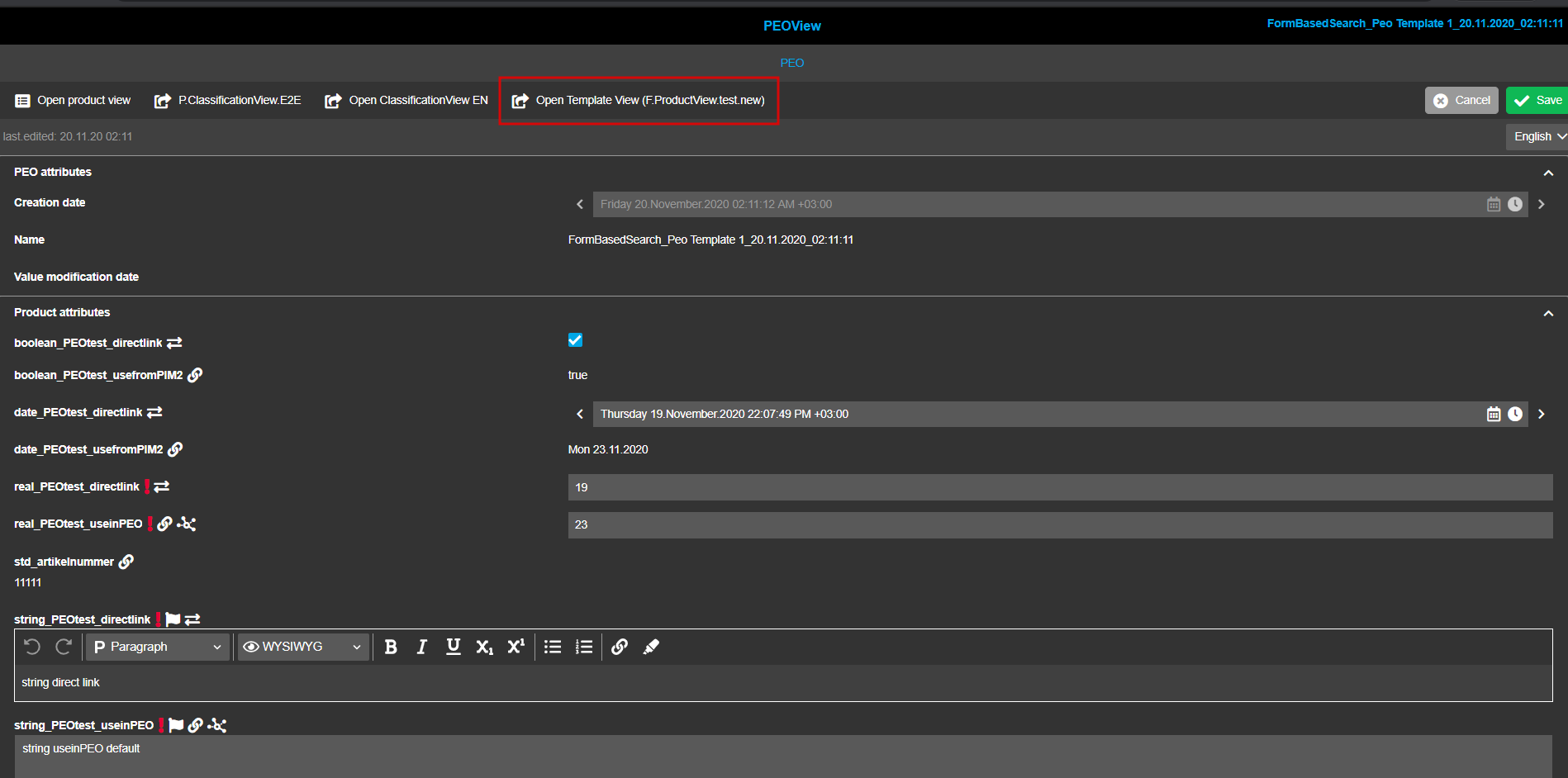 OpenTemplateView in Html5 client