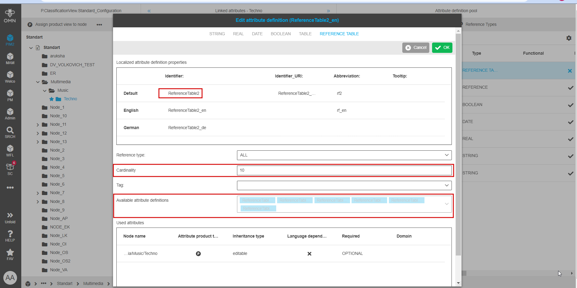 Reference table attribute definition