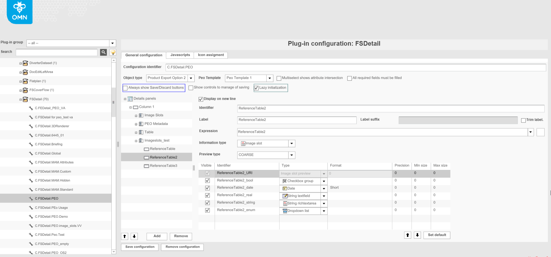 Reference table Configuration