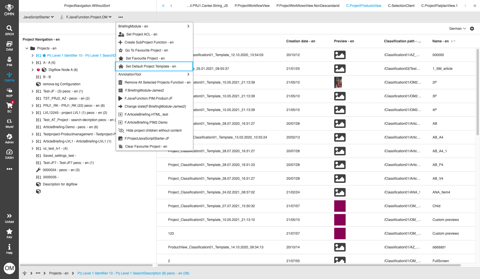 Set default PEO template