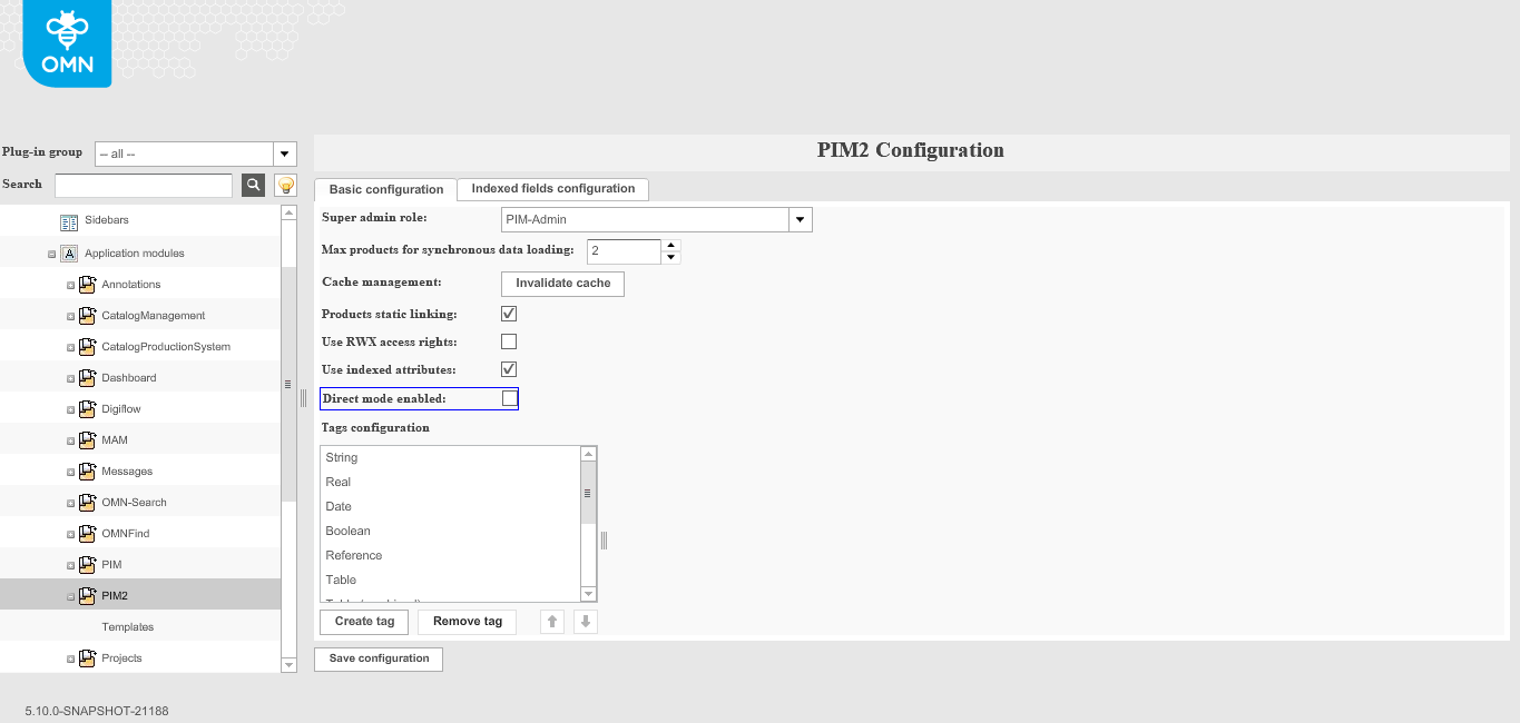PIM2 basic configuration tab