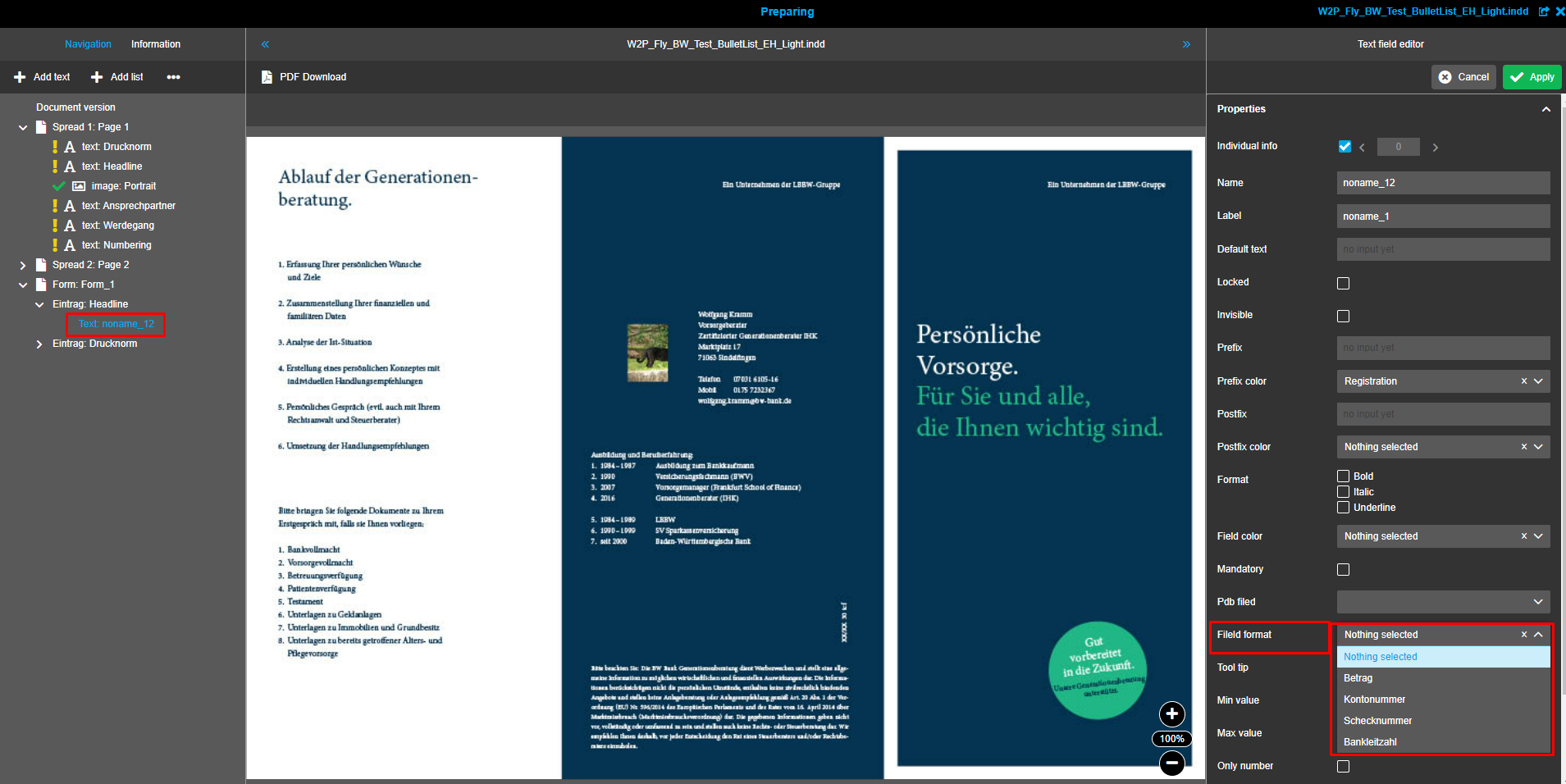 preparing field formats