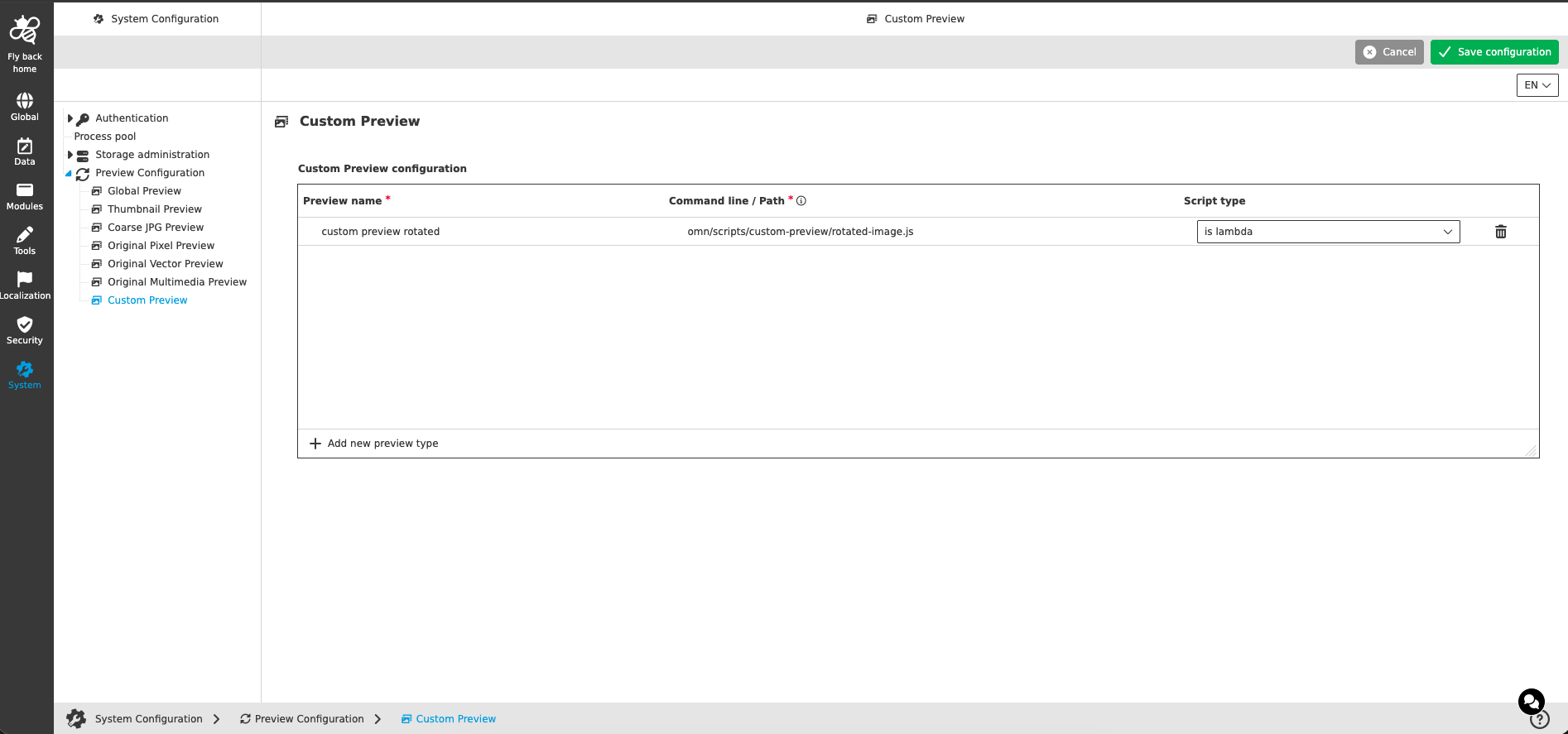 preview configuration custom preview cc
