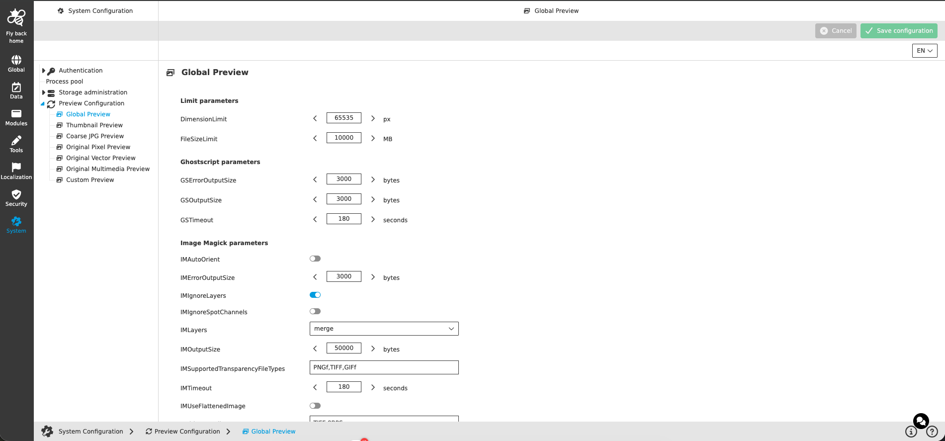 preview configuration global preview cc