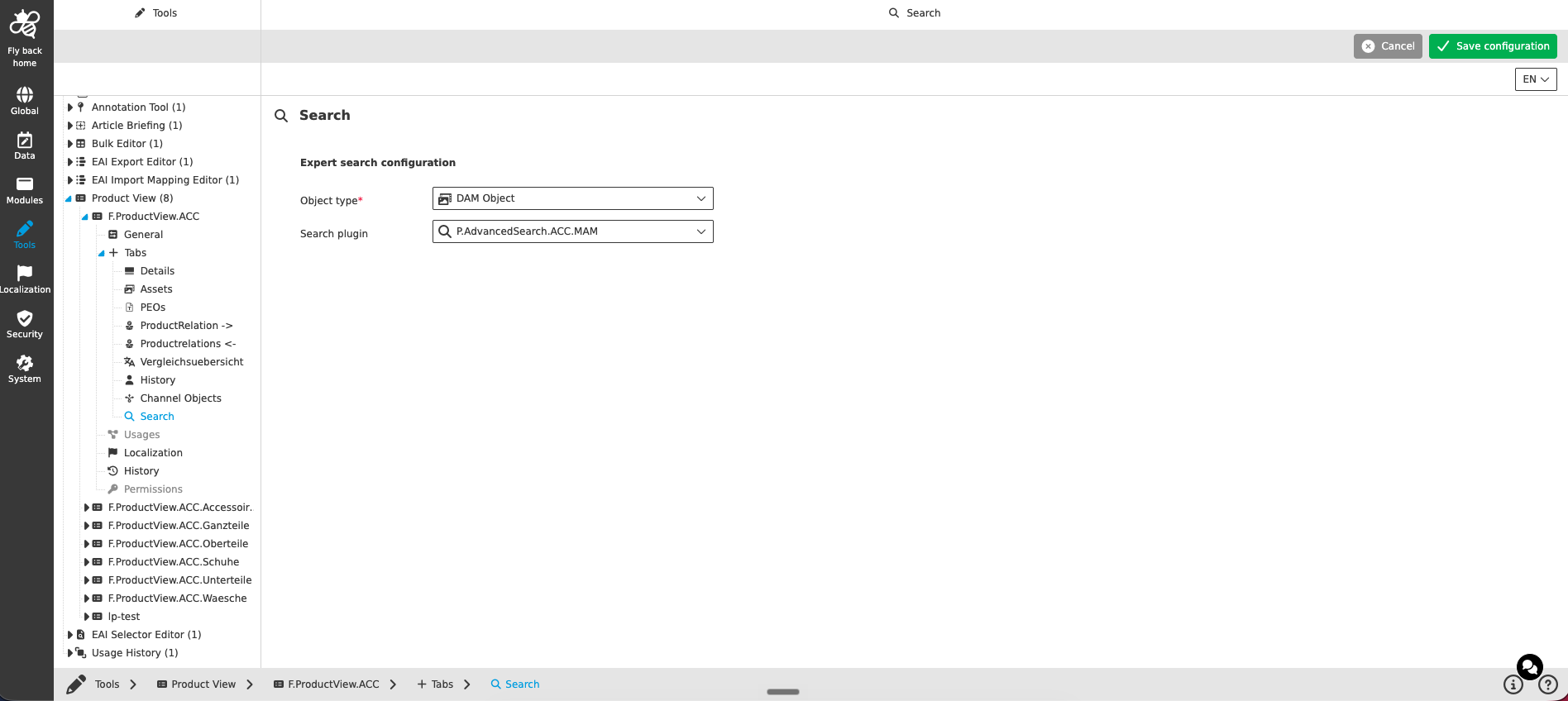 productview tabs search CC