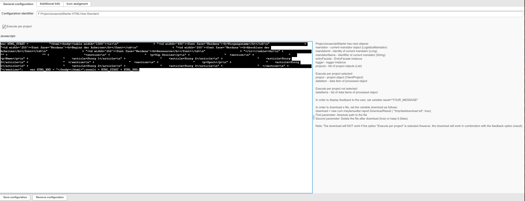 Project HTML View config PrjJSStarter