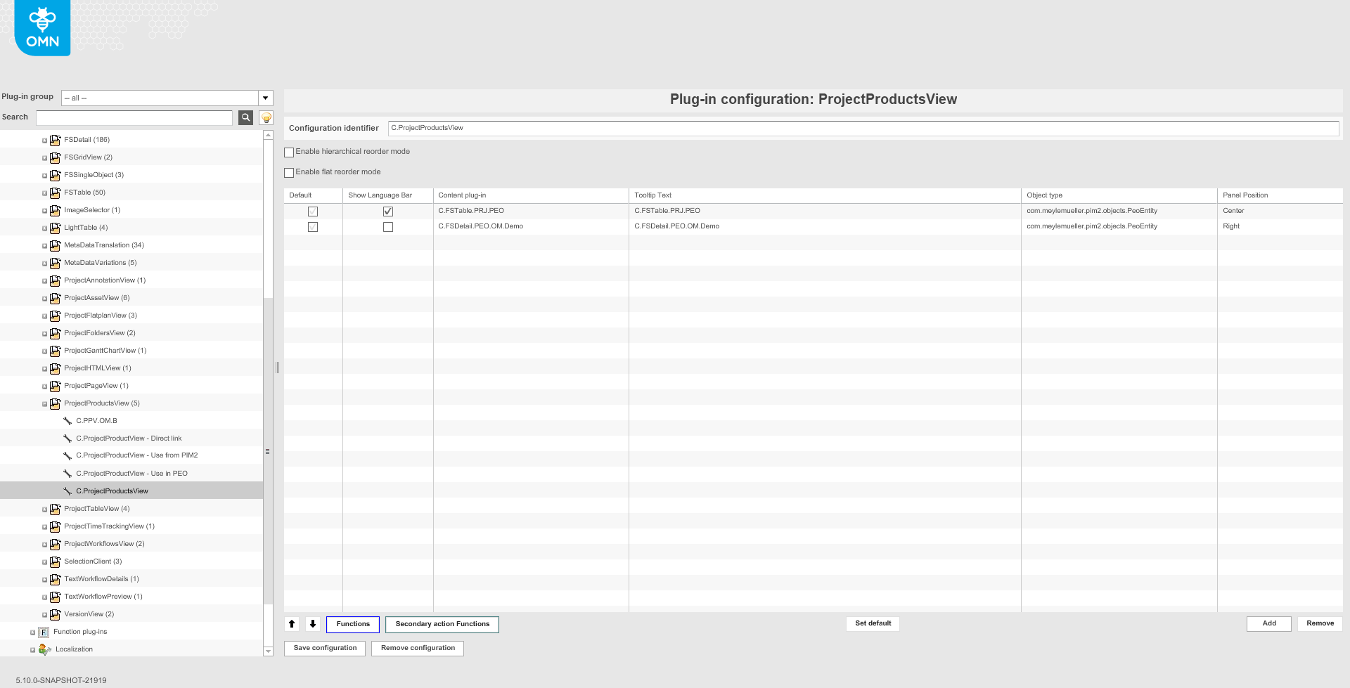 ProjectProductView configuration 5.10