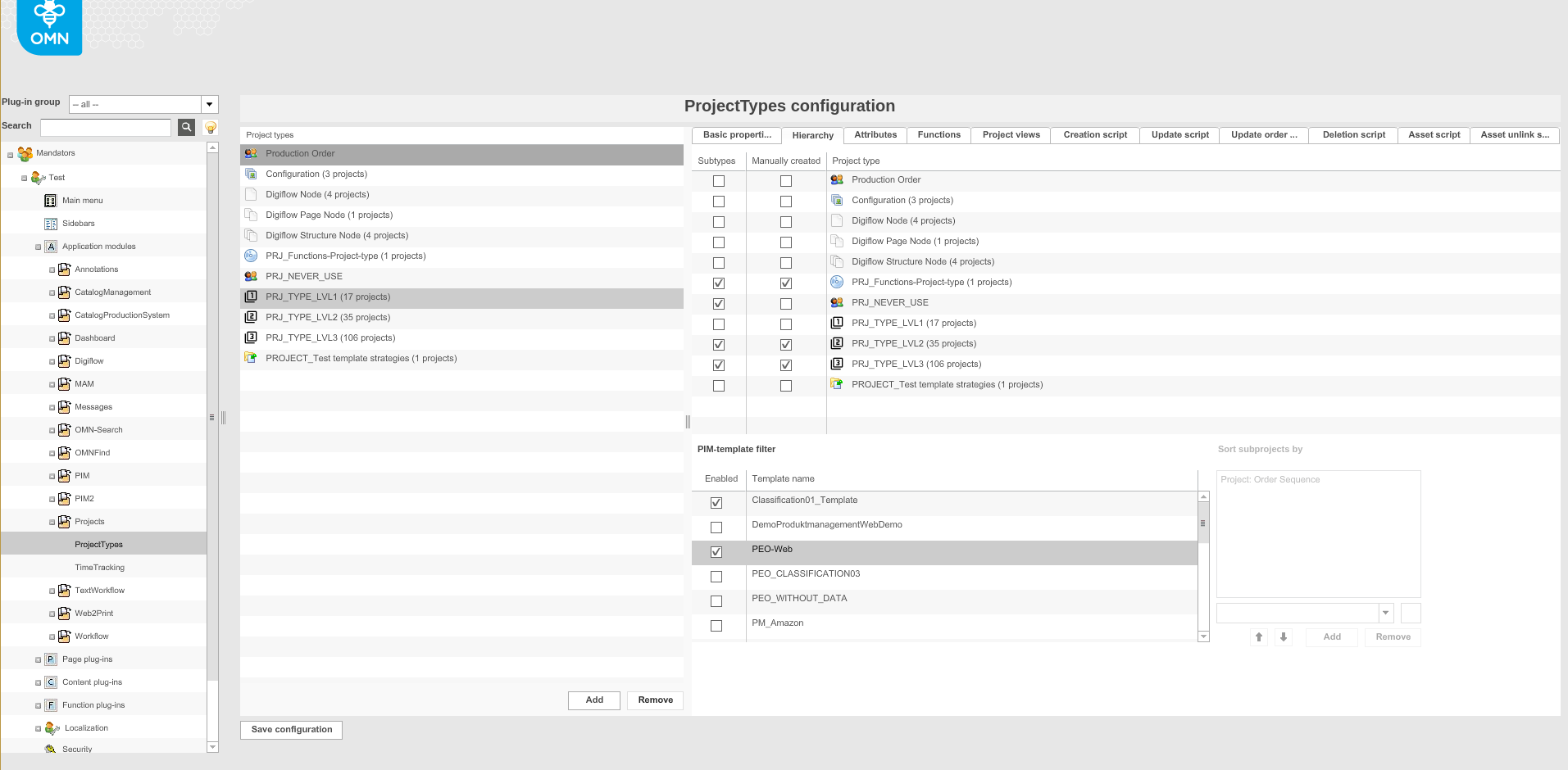 ProjectTypes hierarchy tab