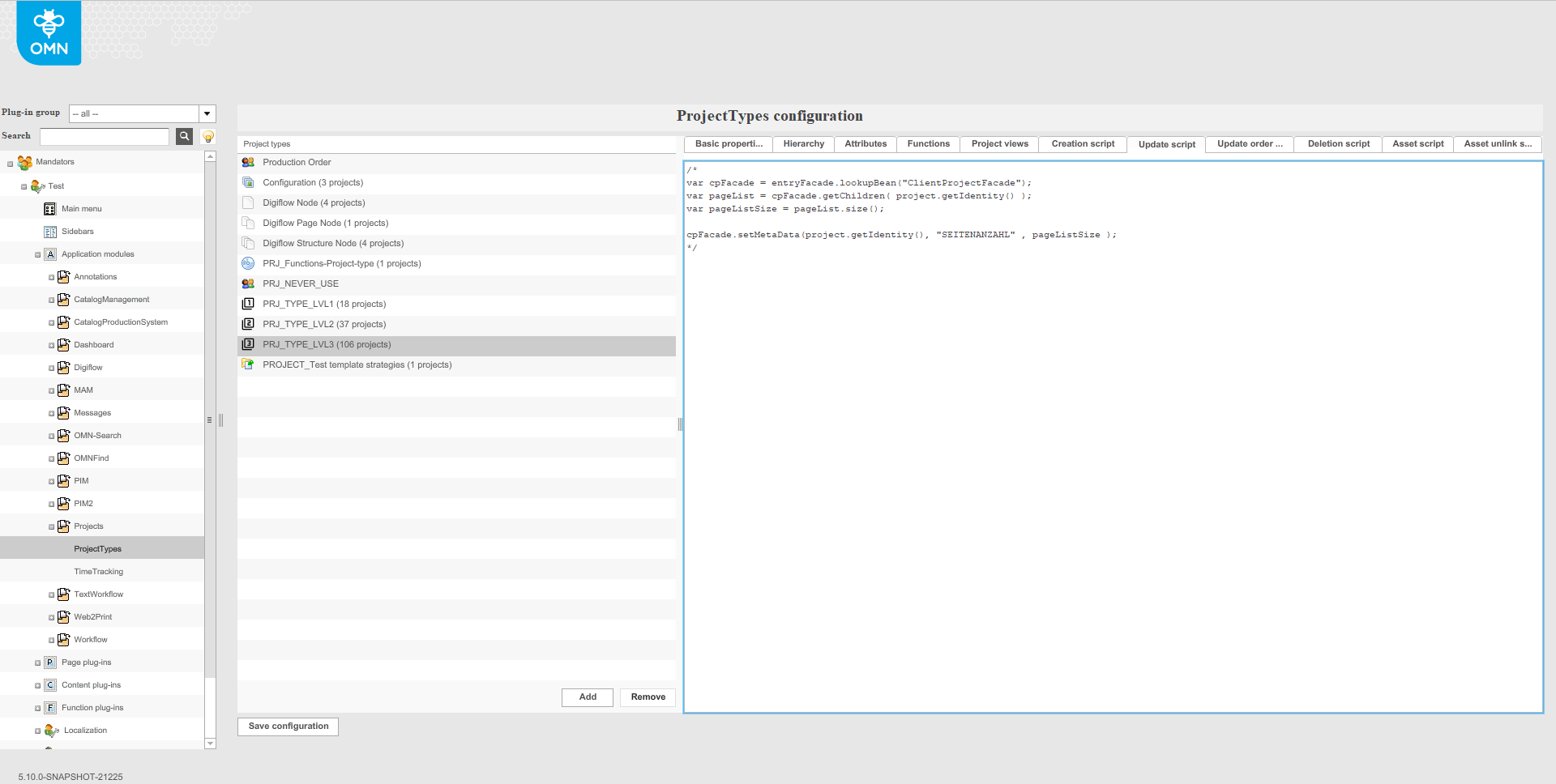 ProjectTypes update script
