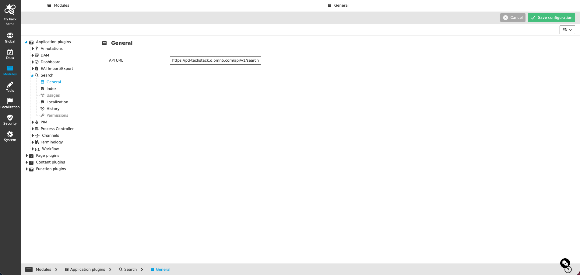 search application CC configuration general