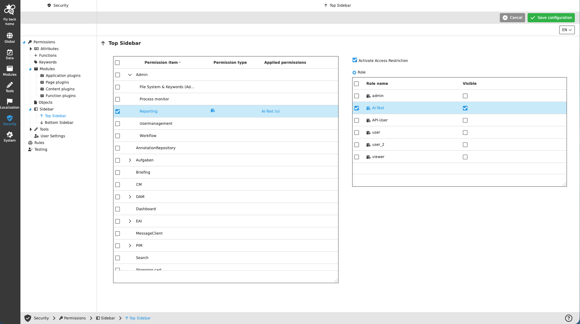 Security permissions sidebar newCC