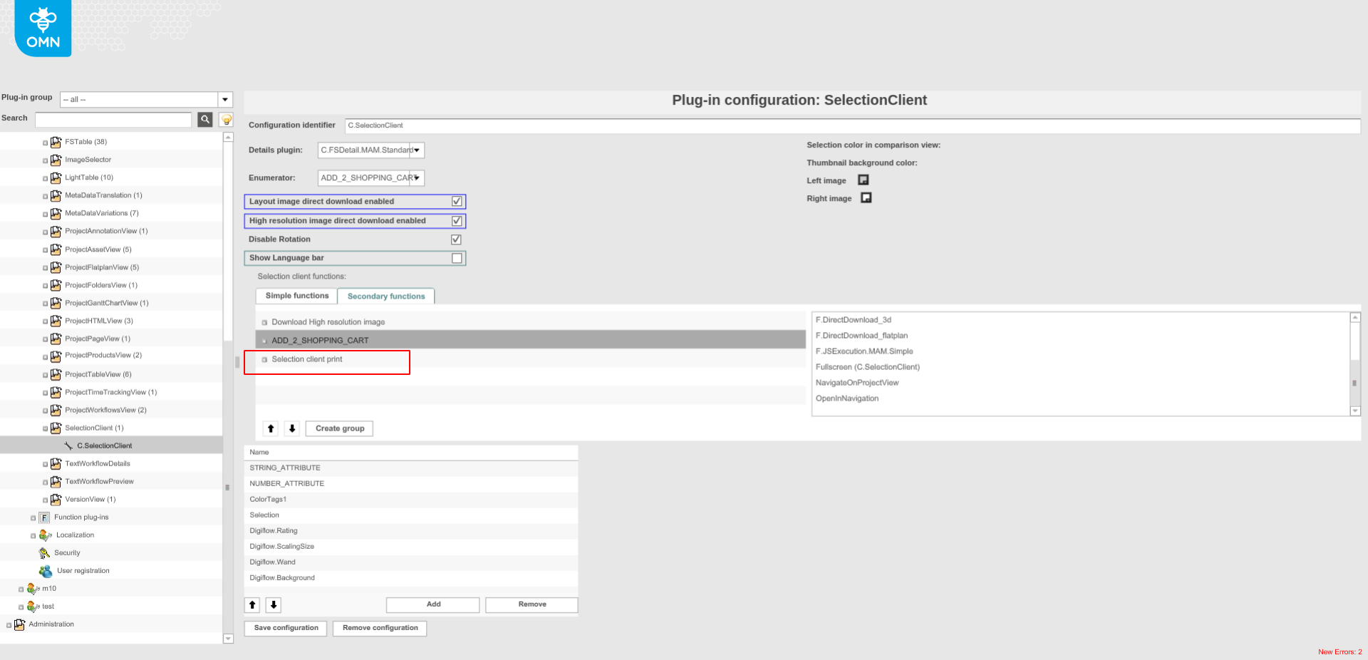 SelectionClient config
