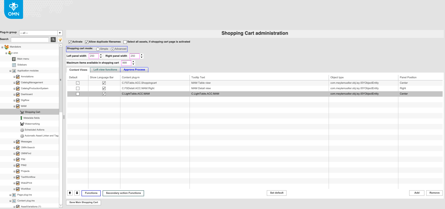 ShoppingCart sonfiguration overview Lighttable 5 12