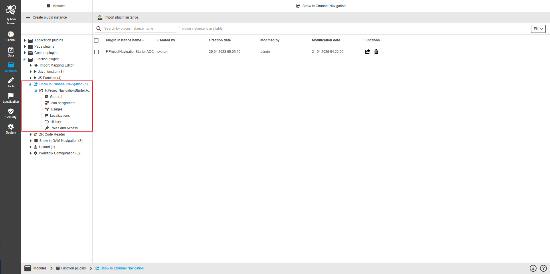 show in channel navigation CC configuration