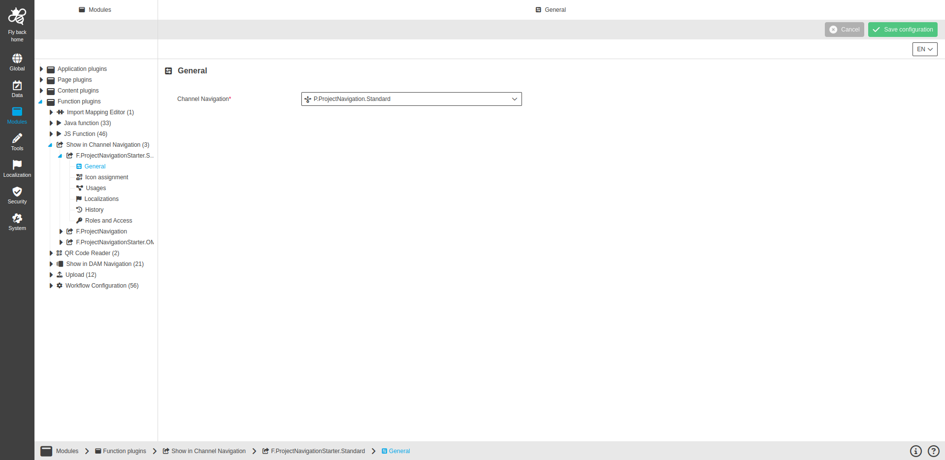 show in channel navigation CC configuration general
