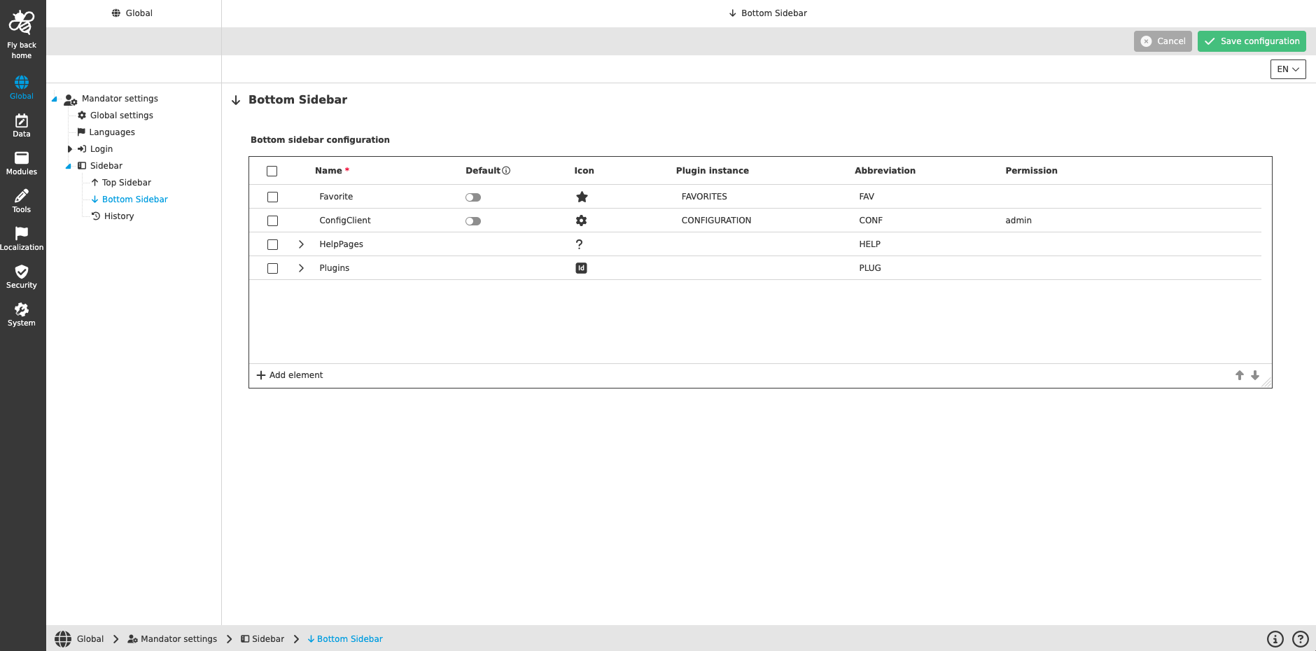 Sidebar bottom bar CC