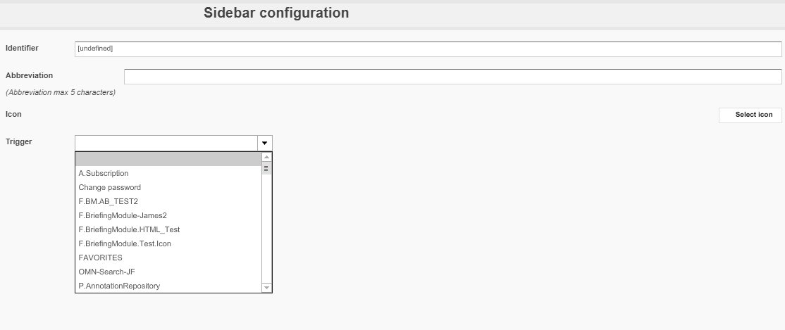 Sidebar item configuration