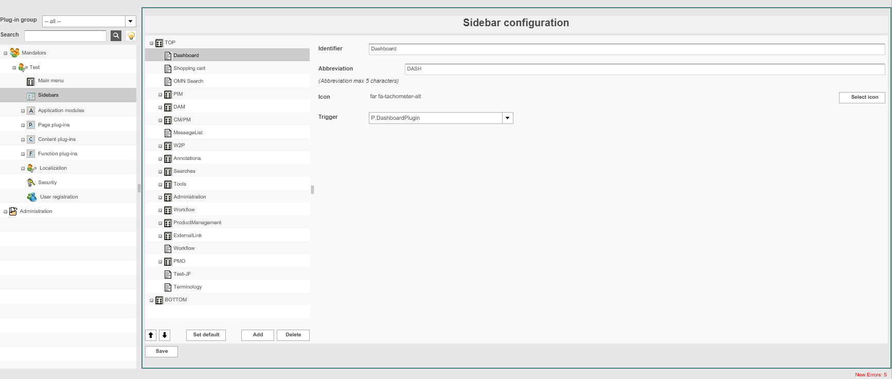 Sidebar overview configuration