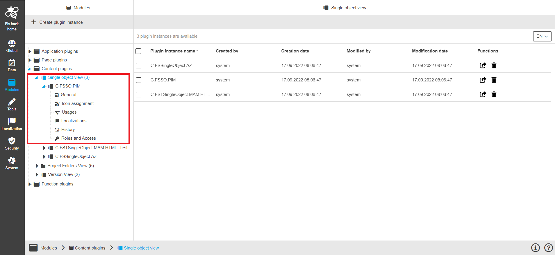 SingleObjectView CC configuration