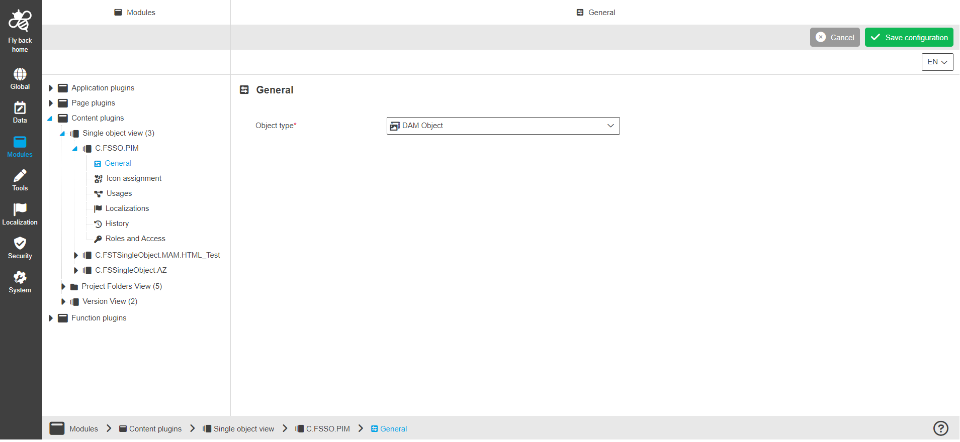 SingleObjectView CC configuration general