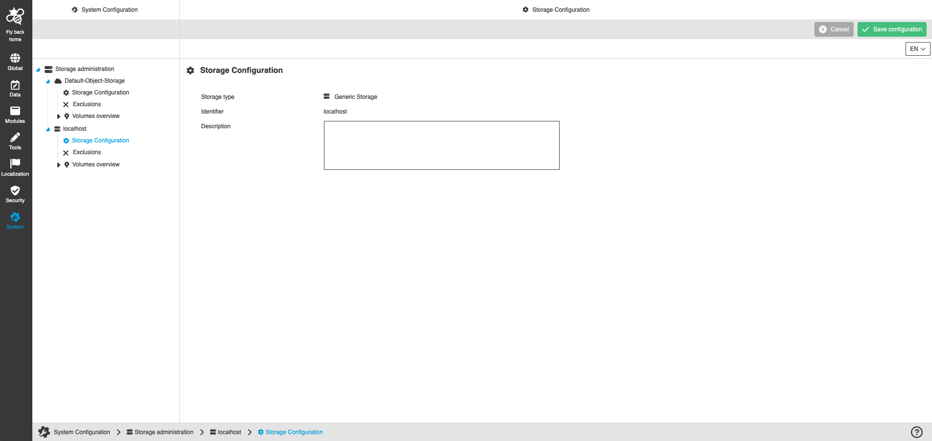storage administration configuration generic cc