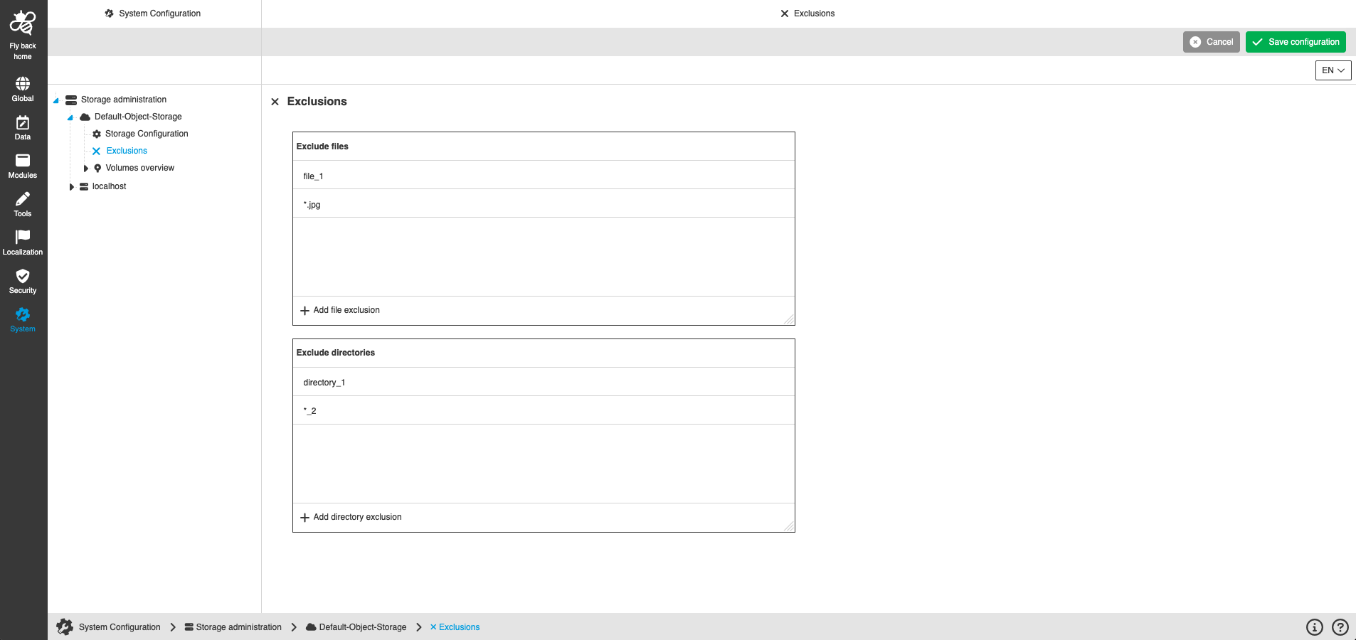 storage administration exclusions cc